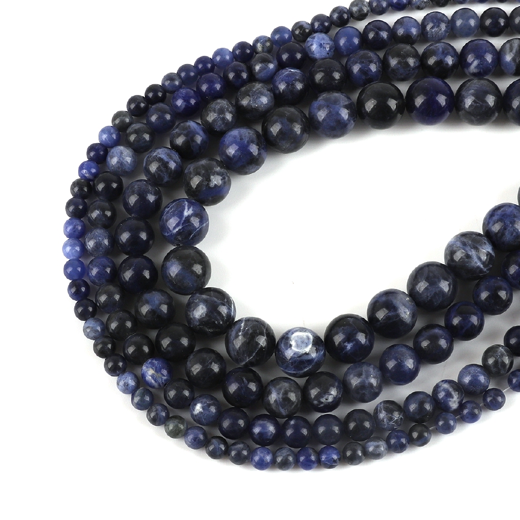 Hạt đá agate tròn tự nhiên 4-10mm có vân màu xanh dương làm trang sức thủ công