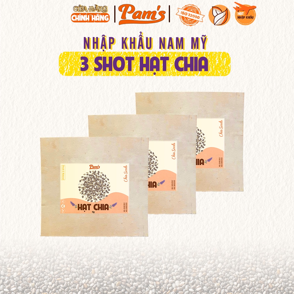 3 Shot Hạt Chia Nhập Khẩu Nam Mỹ Pam's - Hạt chia Organic, Giàu Đạm Omega-3