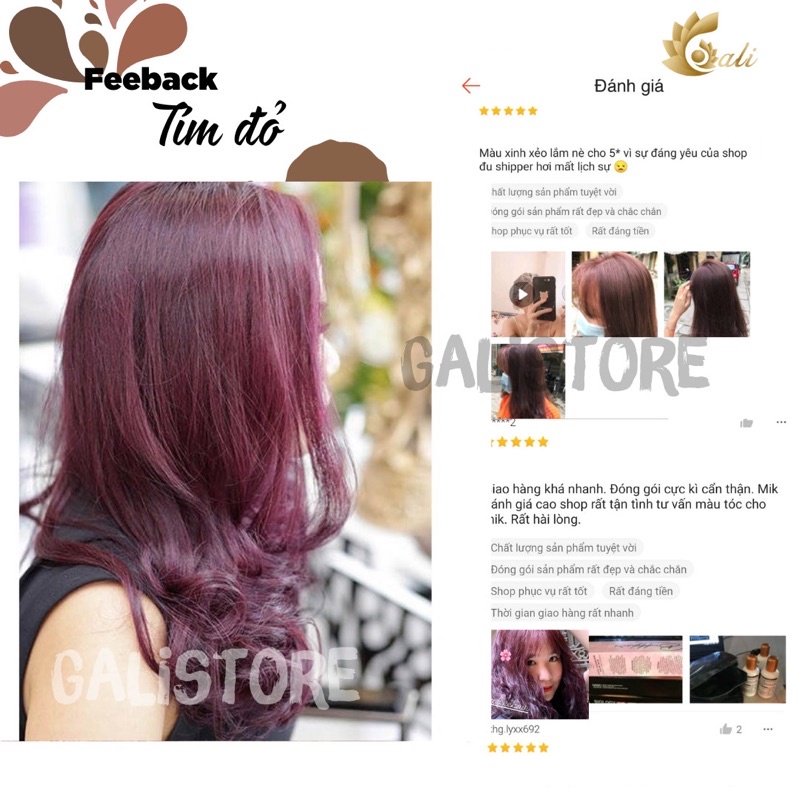 Thuốc nhuộm tóc màu tím đỏ không cần tẩy tóc kèm oxy trợ nhuộm Galistore