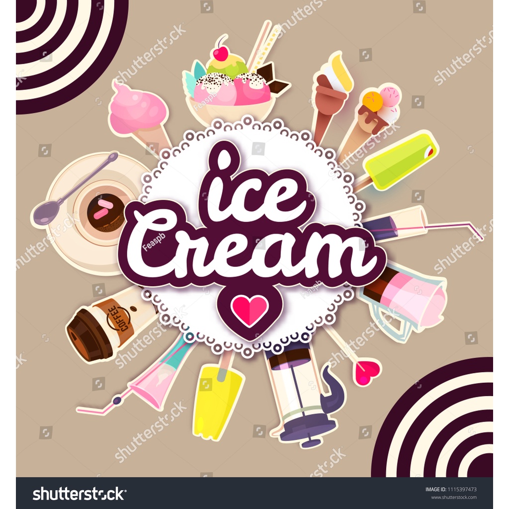 Tranh Dán Tường Giành Cho Quán Kem, Icream, Ốc Quế màu sắc sặc sỡ, tươi mát Nhiều Kích Thước Lựa Chọn, không giời hạn