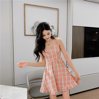 Đầm 2 dây nữ ôm eo váy xòe ulzzang cúp ngực