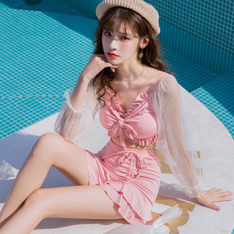 Set Đồ Tắm Hai Mảnh Phối Lưới Phong Cách Hàn Quốc Dành Cho Nữ