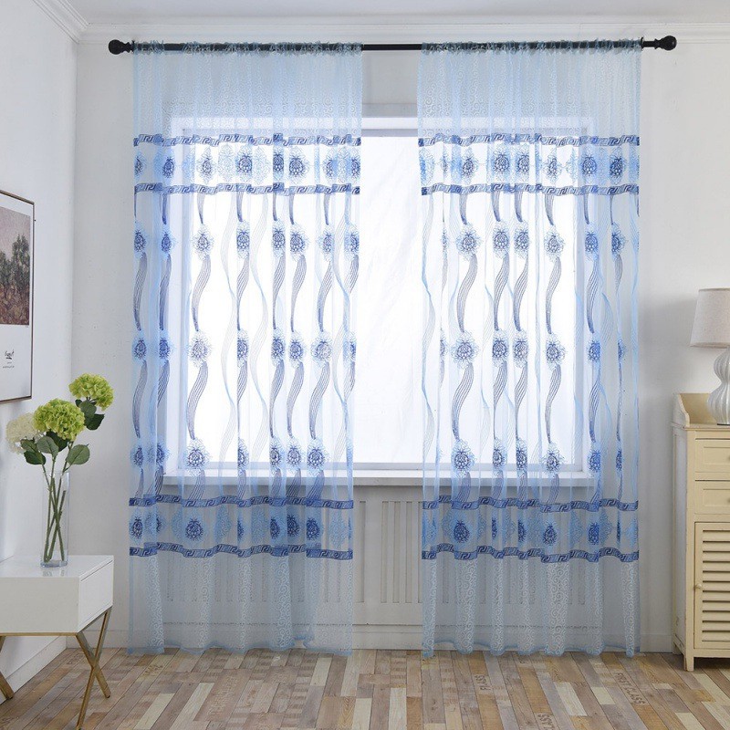 Rèm Cửa Voan 200x270cm Họa Tiết Hoa Phong Cách Châu Âu