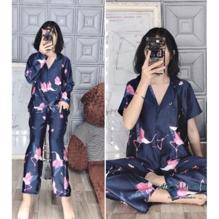 Đồ bộ pijama tay dài, tay ngắn hình hạc lụa satin cao cấp