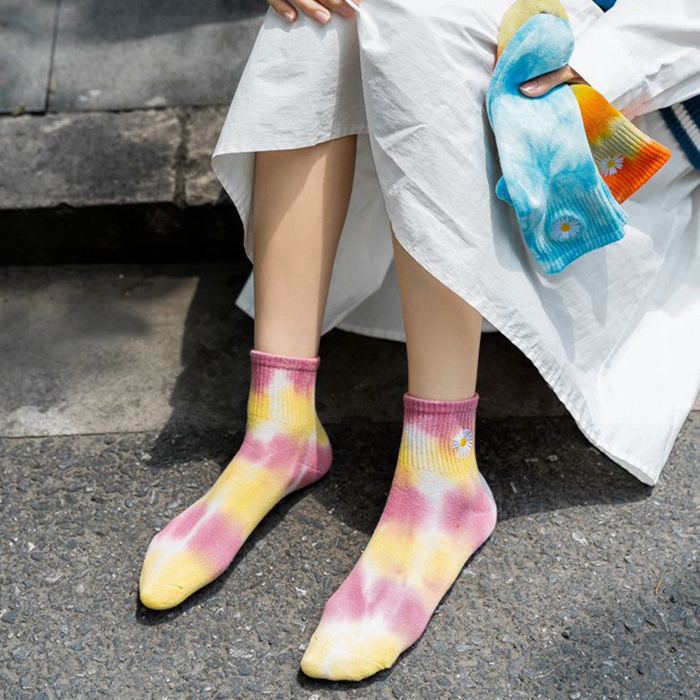 RALPH Street Sports Socks Harajuku Daisy Flower Cotton Socks Men Fashion Casual Comfortable Woman Unisex Tie-Dye Style/Multicolor