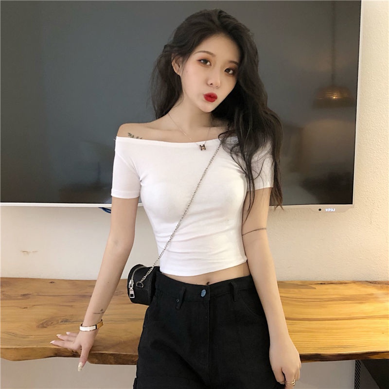 Áo thun tay ngắn lưng cao hở lưng phong cách retro 2021 cho nữ