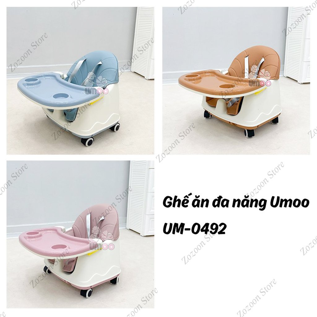 Ghế Ăn Dặm Đa Năng UMOO Có Bánh Xe Cao Cấp UM-0492, Có Thể Điều Chỉnh 3 Chế Độ