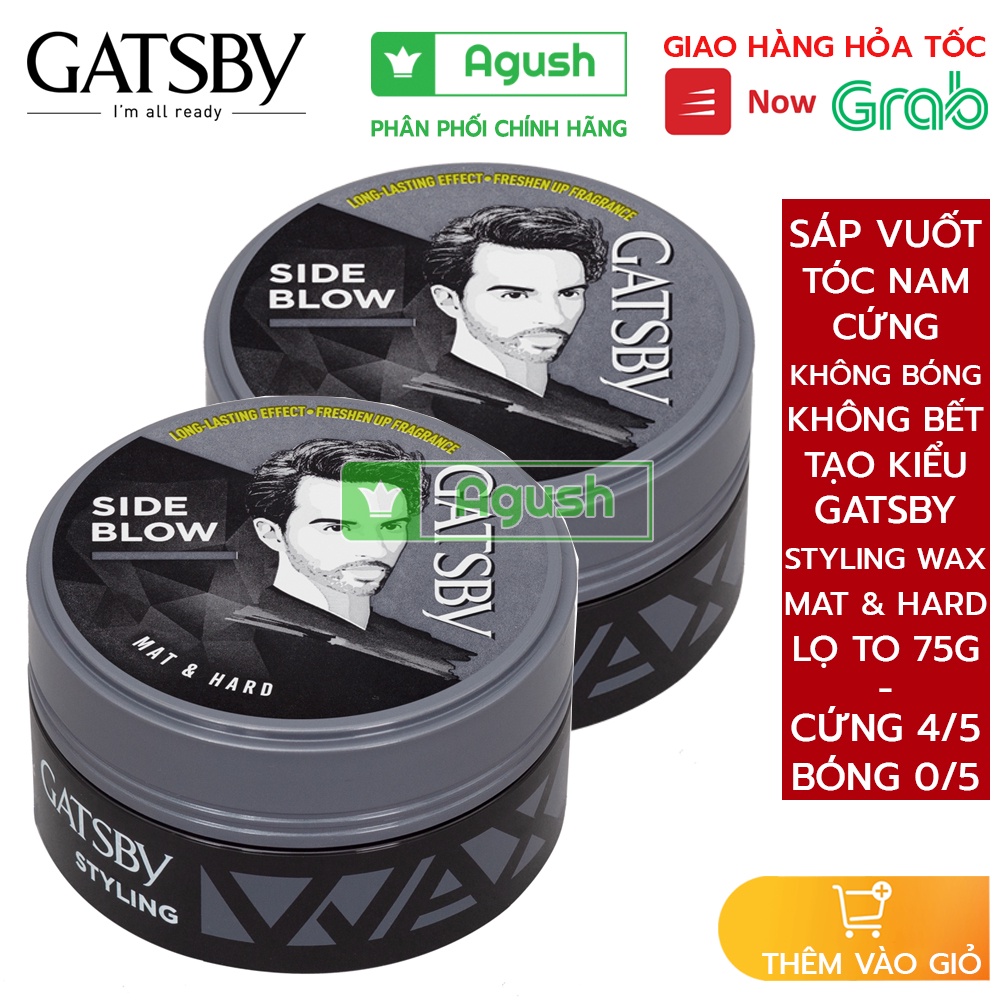 Sáp vuốt tóc nam khô thơm cứng chính hãng Gatsby Wax Side Blow hộp 75g tạo kiểu tóc giữ nếp lâu gốc nước không bóng bết