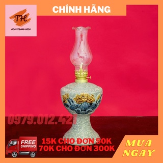 Đèn dầu Bát Tràng men rạn đắp nổi