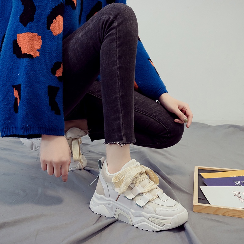 Giày thể thao sneaker đế độn, Giày nữ ulzzang phong cách Hàn Quốc 2023 màu đen hồng trắng size 36-40