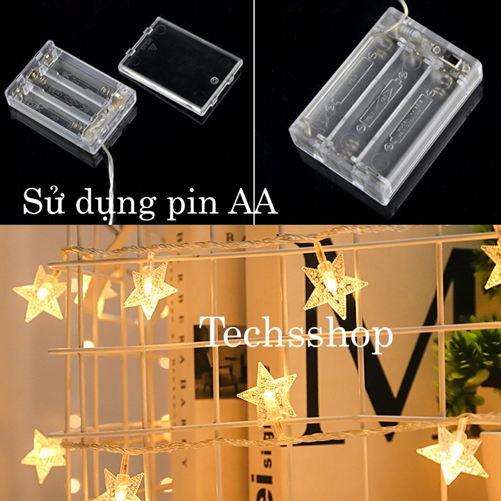 Đèn led trang trí hình ngôi sao dây 6 mét - dây đèn led trang trí sinh nhật, đám cưới, lễ noel dùng pin AA