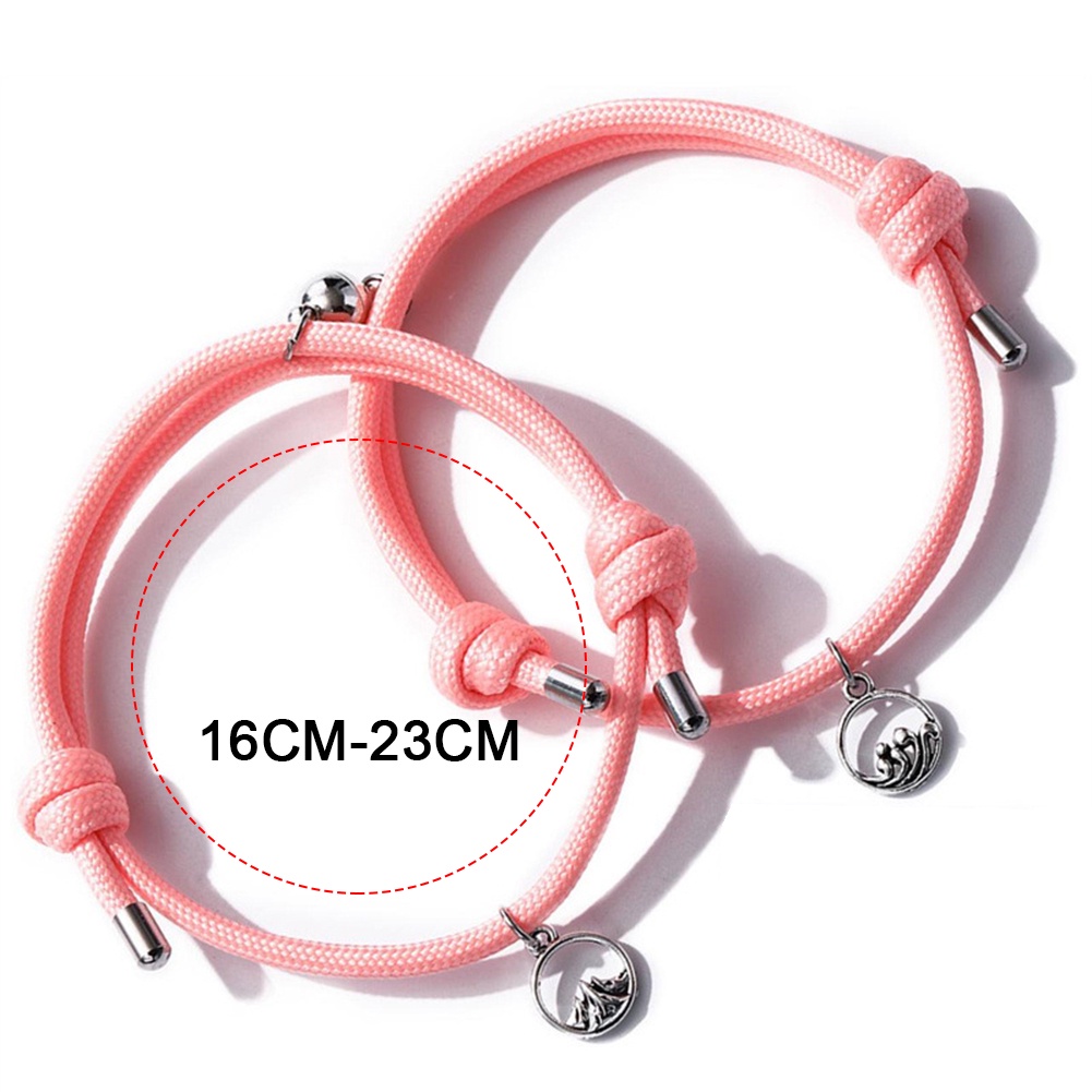 Set 2 Vòng Tay Bện Dây Phối Mặt Kim Loại Hít Nam Châm Phát Sáng Thời Trang Cho Cặp Đôi