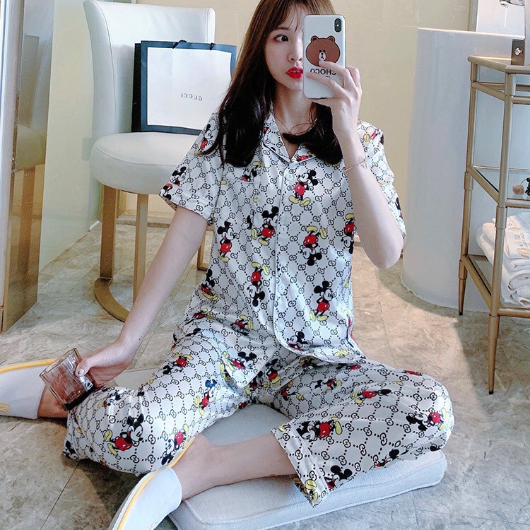 BỘ ĐỒ NGỦ PIJAMA NGẮN TAY CHẤT VẢI THOÁNG MÁT (có sẵn+đủ size)
