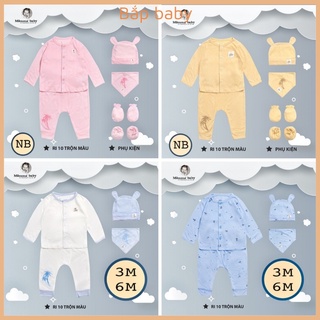 Bộ sơ sinh dài tay MOMMA BABY Set quần áo sơ sinh -yếm-mũ-bao tay,chân cotong thông hơi