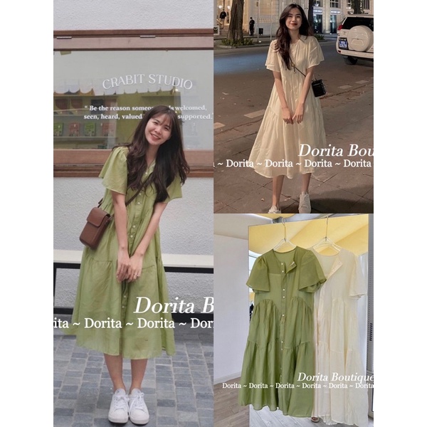 Váy babydoll vải tơ mềm 2 lớp cộc tay xoè dài, Đầm babydoll kèm váy 2 dây bên