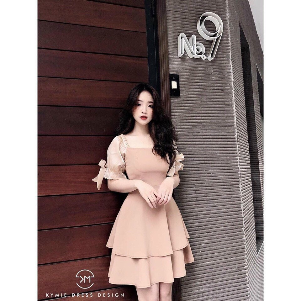 Đầm xòe tầng trễ vai kết nơ xinh xắn