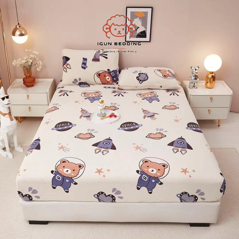 Set ga gối nỉ nhung hoạ tiết hoạt hình đáng yêu