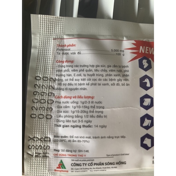 10g Flofenicol - thương hàn, tiêu chảy, viêm phổi dùng tốt cho gia cầm, gia súc- flomix