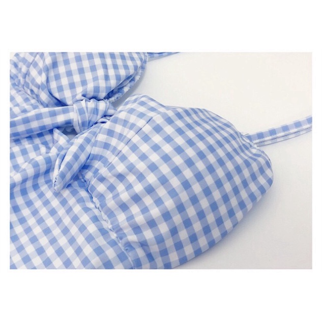 Bikini Liền Thân đồ bơi nữ đi biển 1 mảnh basic đơn giản LUHAZO che khuyết điểm bụng mỡ Kẻ caro 2 Dây 2393 E-11