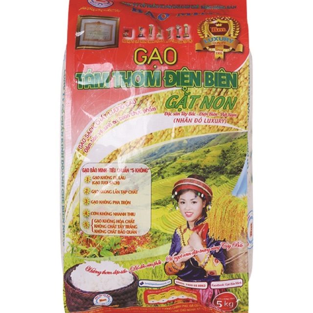 Gạo tám thơm Điện Biên gặt non luxury 5kg