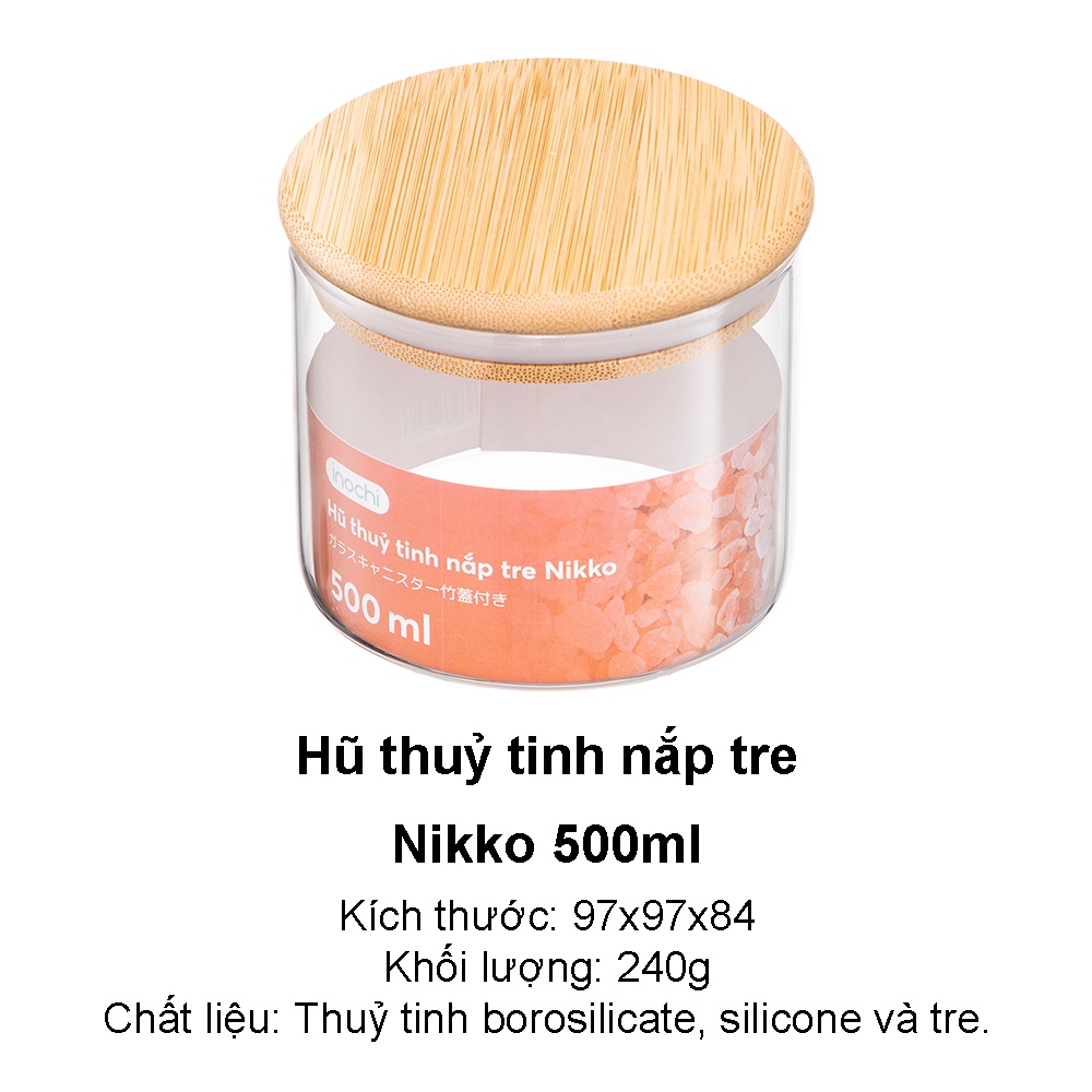 Hũ thủy tinh nắp tre Hộp đựng thực phẩm Nikko Inochi