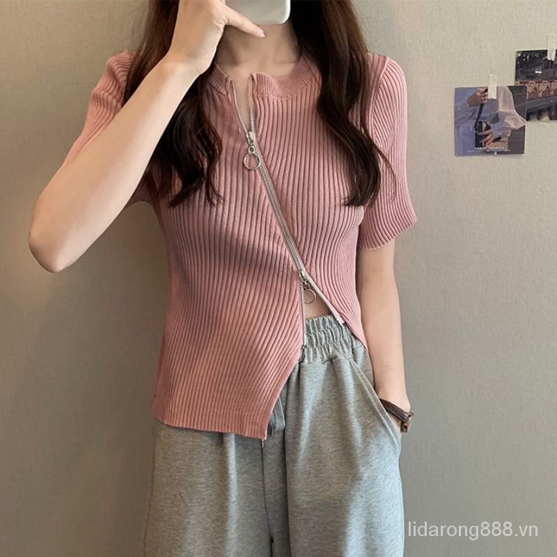 FamousChicTop2021New Short Summer Midriff-Baring Short Sleeve Women's Fashionable Design Niche Knitted Cardigan z13P