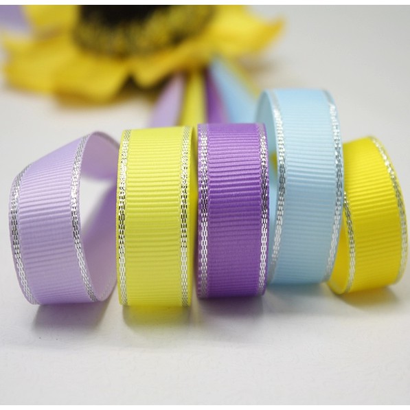 RUY BĂNG GÂN 25MM HỌA TIẾT VIỀN BẠC TUYẾN HT25-038 RUY BĂNG DIY HADMADE LÀM NƠ BỜM KẸP TÓC