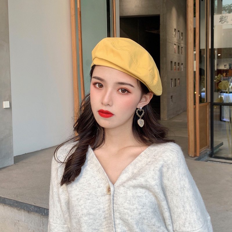 Mũ nồi nón Beret nữ trơn phong cách Hàn Quốc có dây điều chỉnh - BR01