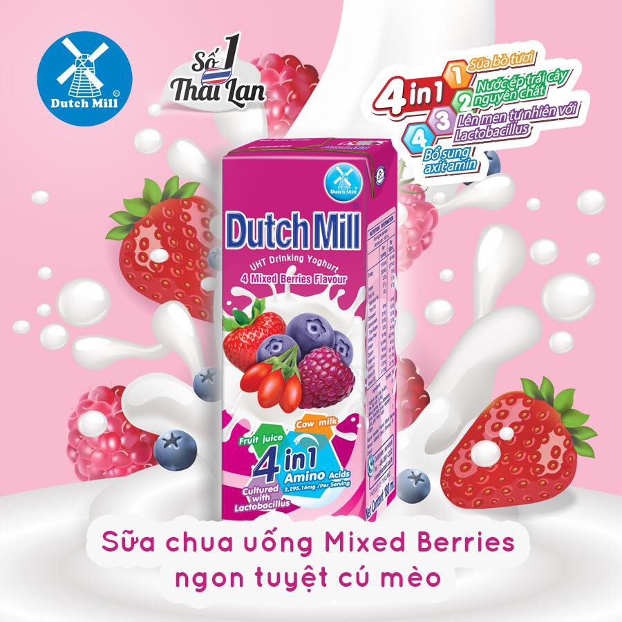 Sữa Chua Uống Dutch Mill Vị Berry Tổng Hợp (180ml x 8 hộp)
