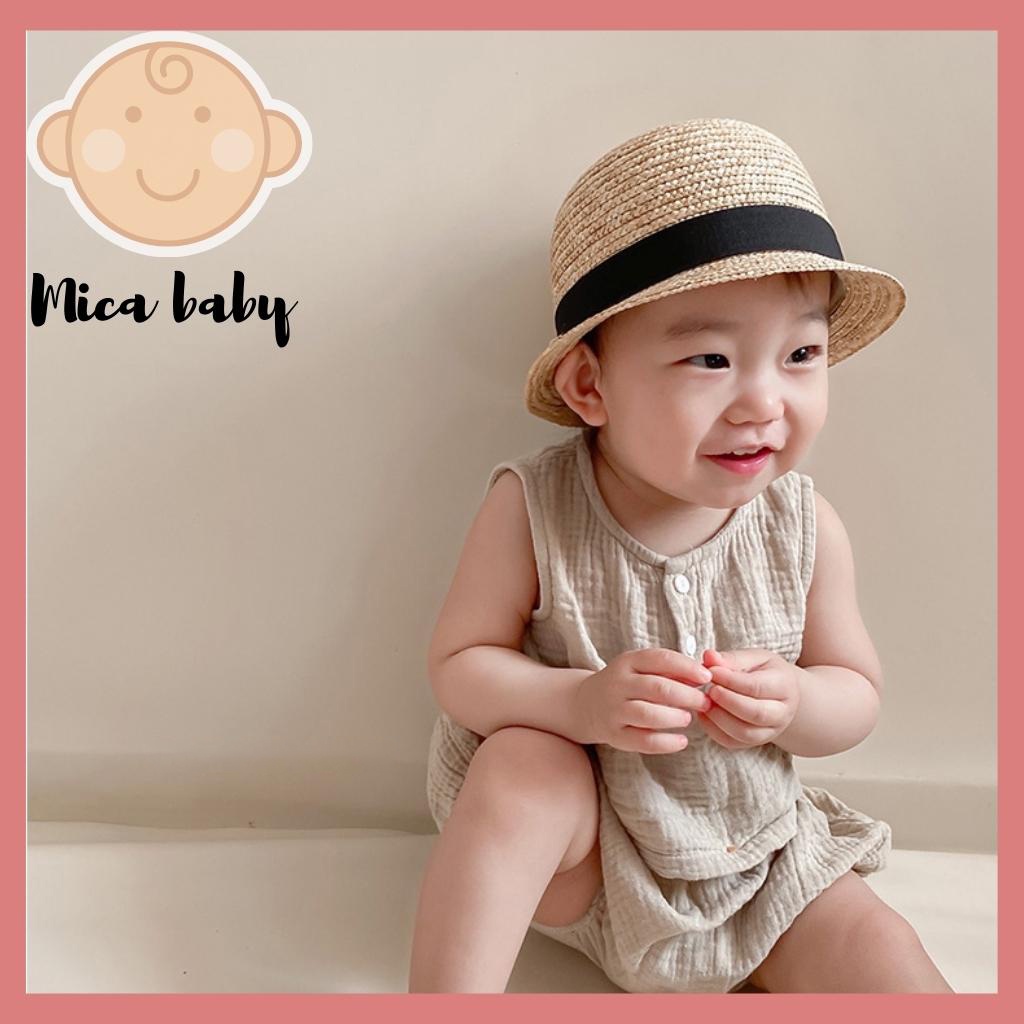 Mũ cói vành rộng cho bé phong cách Nhật Bản đáng yêu Mica baby