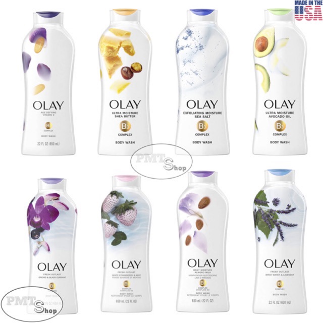 Sữa tắm dưỡng ẩm Olay 650ml Muối Biển | Hạnh Nhân | Hoa Lan | Dâu | Bơ Sữa | Chống lão hóa , Age 364ml