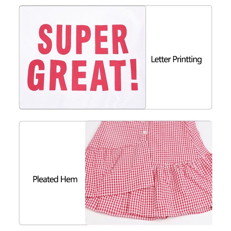 Set áo thun in chữ + chân váy caro cho bé gái 3-14 tuổi 110-160cm