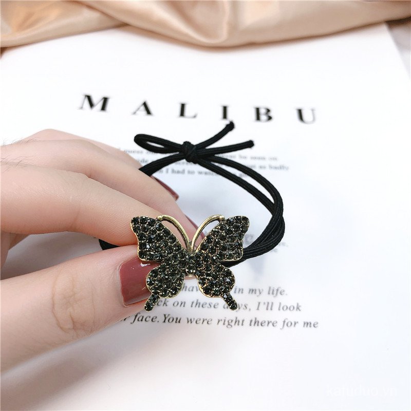 Metal Butterfly Spot Drill Rubber Band Internet Celebrity Simple Hair Ring Geometric Chanel-Style Female Hair Tie Temperament Hair Rope Hair Accessories