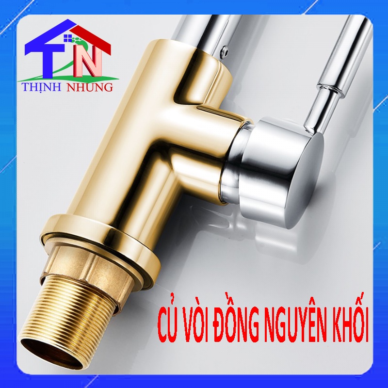 Vòi Rửa Chén Bát Nóng Lạnh Inox 304 Củ Vòi Đồng Nguyên Khối Quay 360 Độ🍒Tặng Kèm 2 Dây Cấp Nóng Lạnh Bảo Hành 12 Tháng🍒🍒