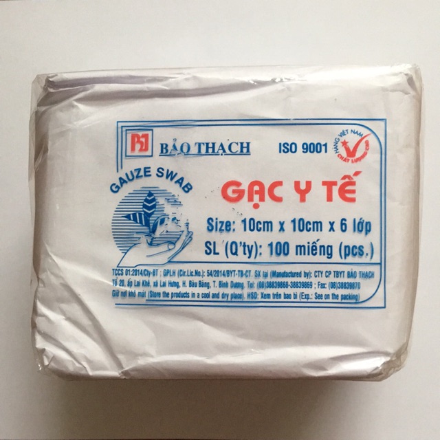 Gạc y tế Bảo Thạch 10cmx10cmx6 lớp - gói 100 miếng