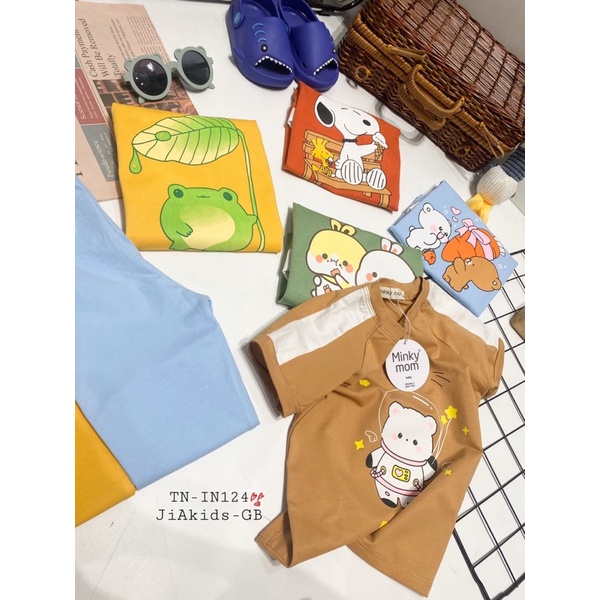 TNin124 Bộ Tay Ngắn Quần Dài Cotton Minkymom Vai Phối Cho Bé Từ 8kg Đến 19kg