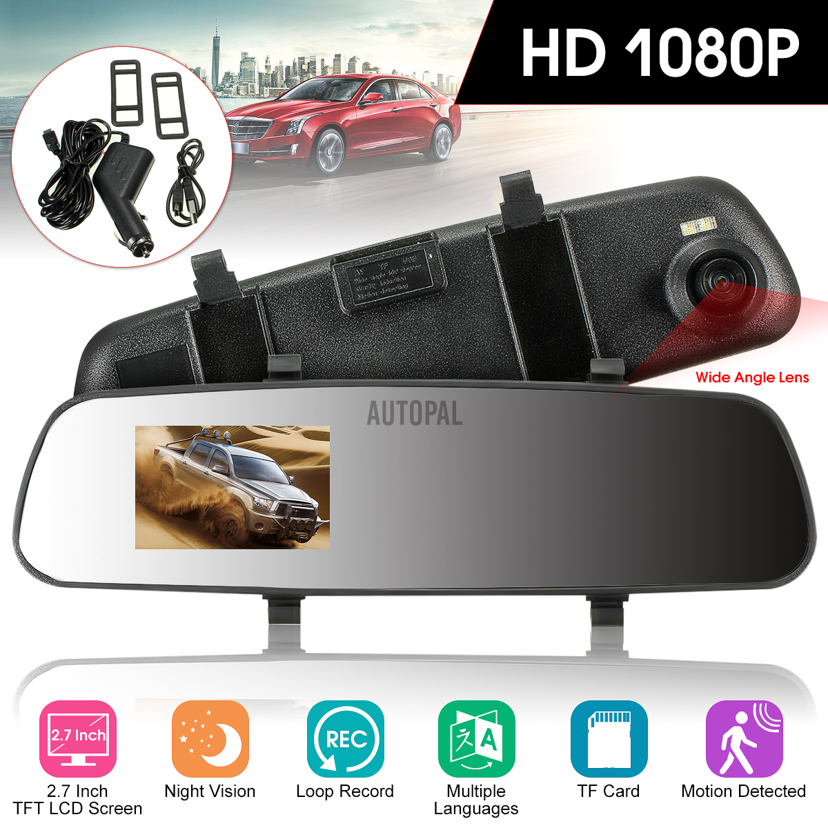 Gương Chiếu Hậu Tích Hợp Camera 2.7 "Lcd Hd 1080p Cho Xe Hơi