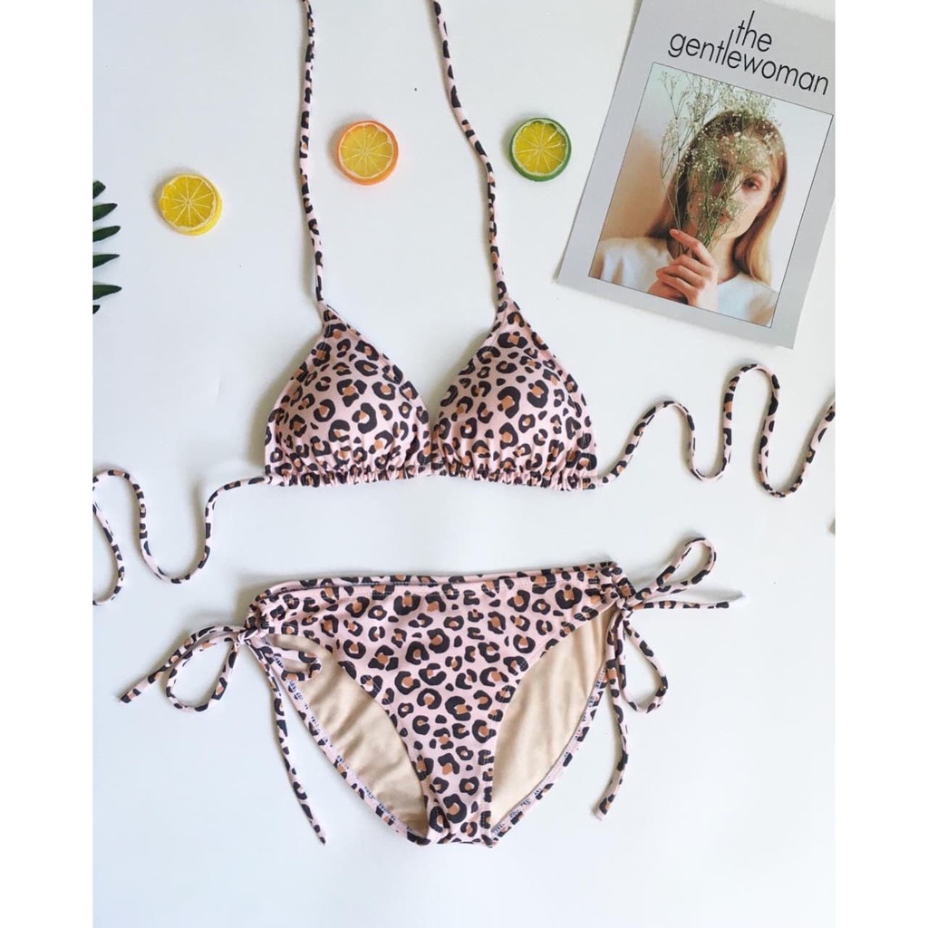 Bikini 2 mảnh tam giác, áo bơi bikini chip cột dây nơ họa tiết rằn báo SAVVY two-pieces swimsuit, swimwear