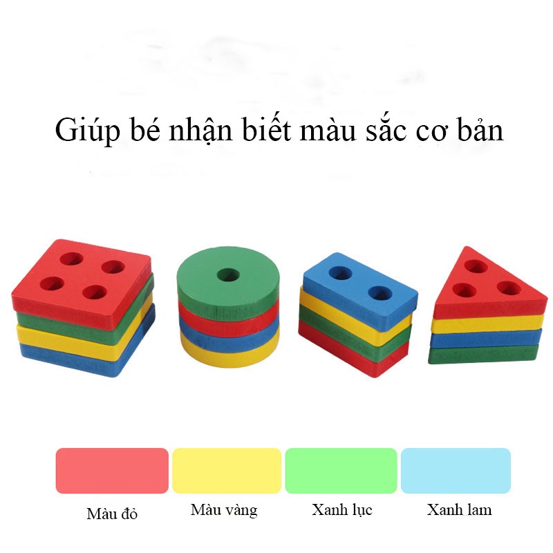 Thả Khối Trụ Vuông Thả Khối Montessori 4 Trụ Bằng Gỗ Giúp Bé Nhận Biết Hình Khối Và Màu Sắc