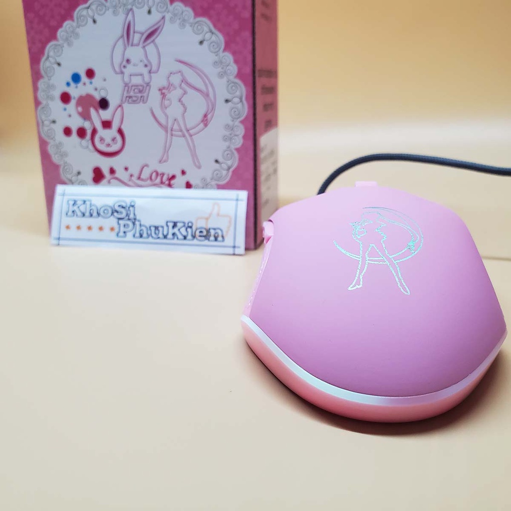 Chuột máy tính màu hồng có dây dùng cho PC – Laptop hình sailor moon (thủy thủ mặt trăng ) Siêu curte đáng yêu