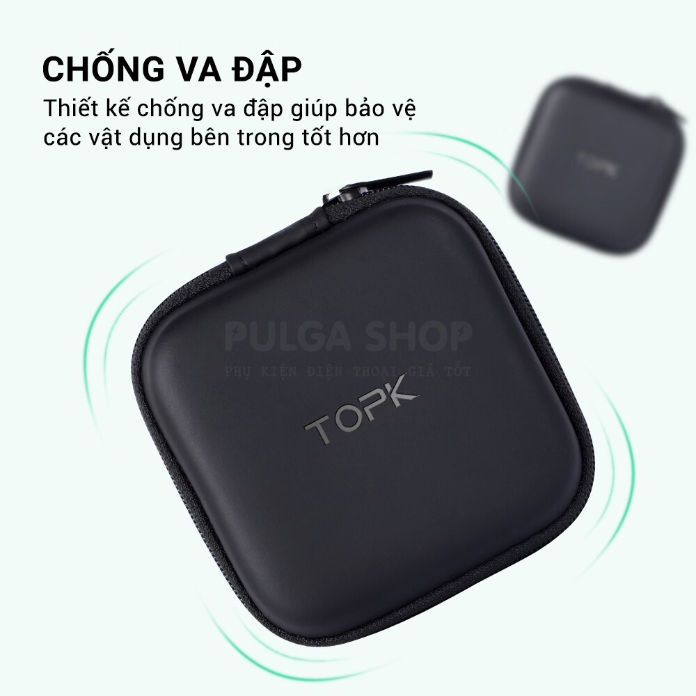 Hộp Đựng Tai Nghe/Dây Cáp Sạc TOPK J07 - Bao Đựng Phụ Kiện Mini Thẻ Nhớ/USB Có Túi Lưới Tiện Lợi Chống Sốc, Chống Nước