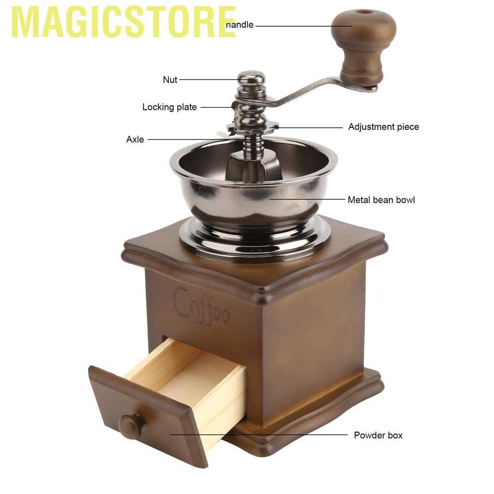 Magicstore Hand Crank Grinder Steel Core Manual Coffee Bean Retro Mill for Home Camping