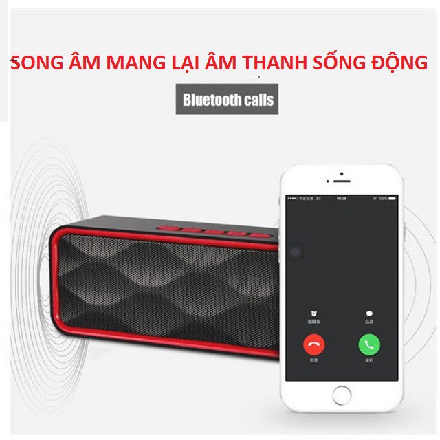 [Free Ship] Loa Bluetooth mini SC211 siêu trầm, tích hợp loa kép cho âm thanh sống động hỗ trợ thẻ nhớ TF và đài FM