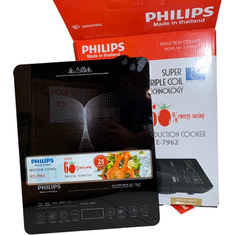 Bếp từ đơn cảm ứng PHILIPS có chức năng hẹn giờ, cài đặt thời gian nấu, đun cực nhanh (Kèm 1 nồi lẩu) l Bếp từ đơn