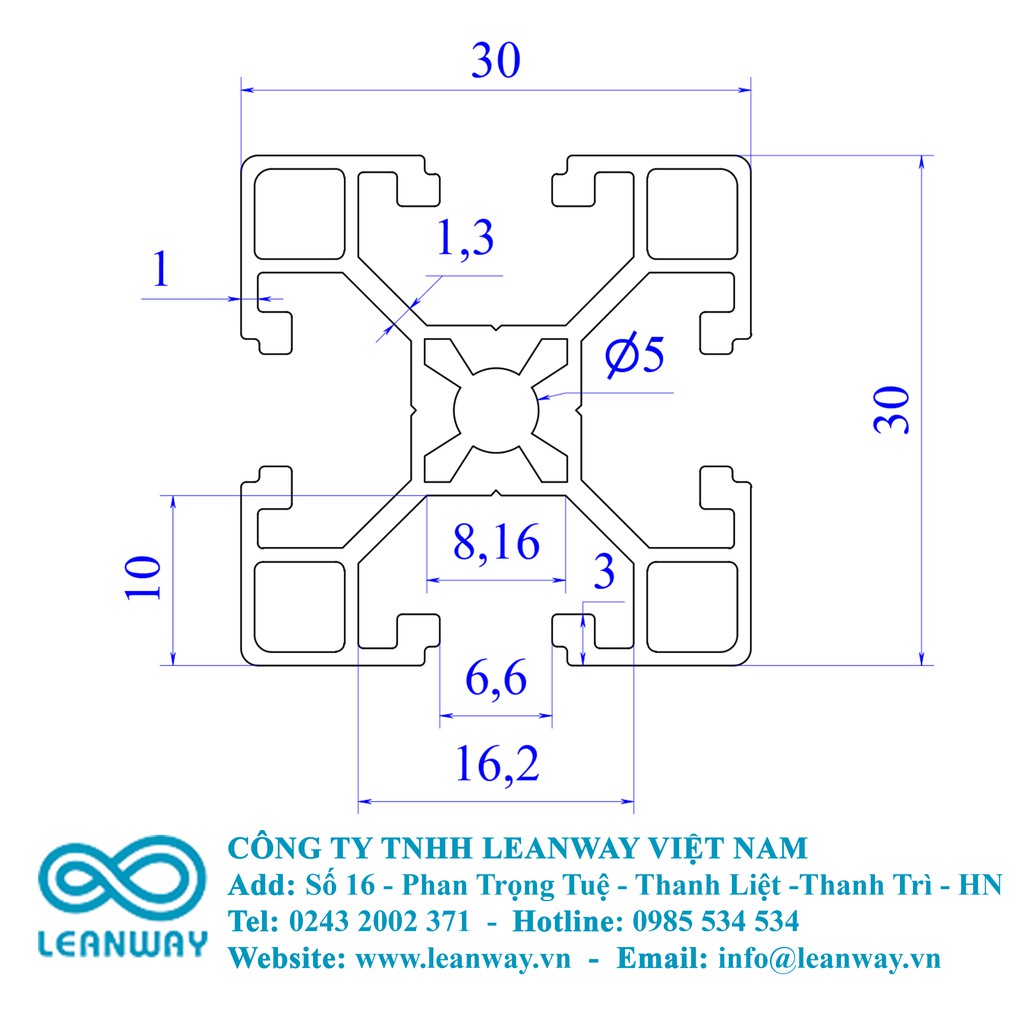 Nhôm định hình 30x30 (LWA-3030-0627-17)