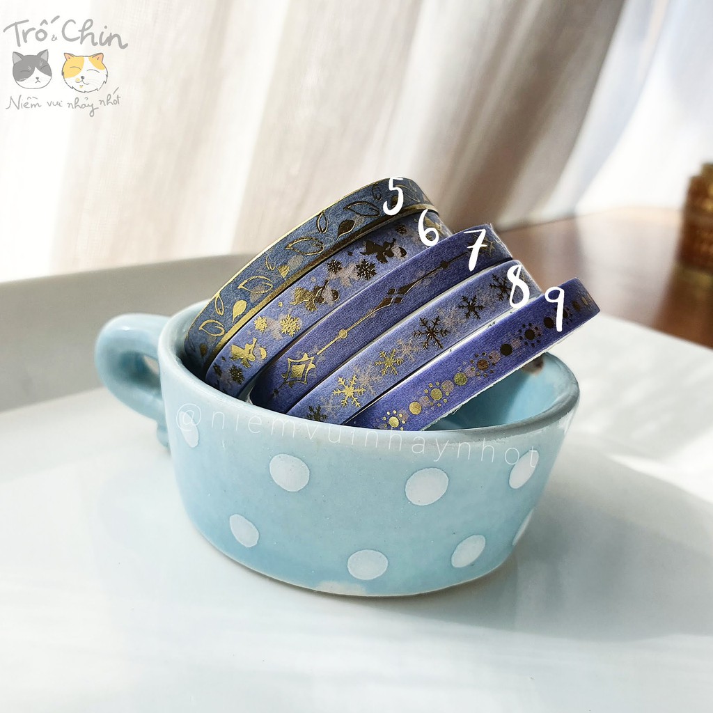 [HÀNG CÓ SẴN] [ẢNH THẬT] Washi tape nhũ ánh kim cực kì sắc nét TÍM XANH - Gold Periwinkle Washi tape (5mm*2m)