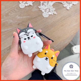 🍀 ☘️Tặng kèm móc sắt☘️ Case bao airpod silicon 1 2 Chó Siba vàng trắng- Vỏ bọc đựng tai nghe không dây i11 i12...AirPod