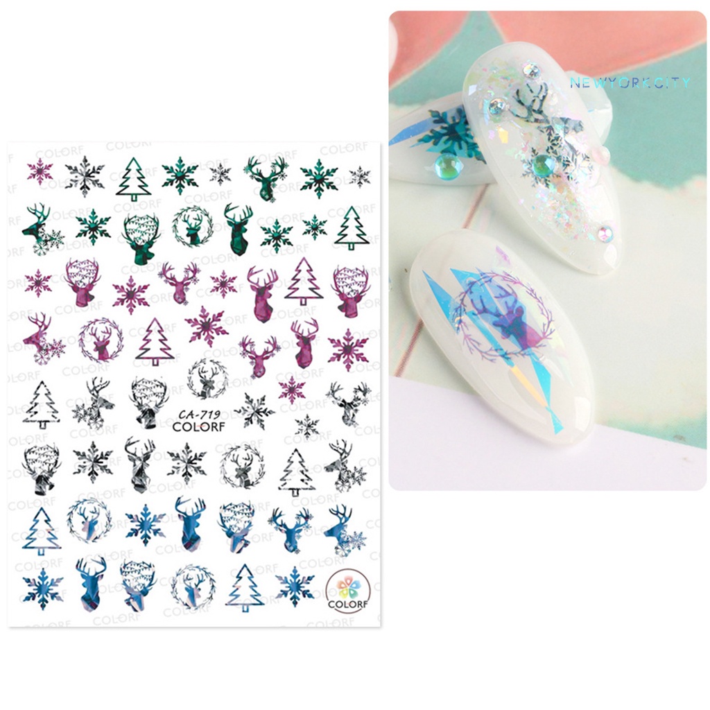 Miếng Dán Trang Trí Móng Tay Họa Tiết Tuần Lộc Giáng Sinh 3D Không Phai Màu