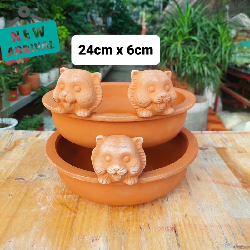 Chậu đất nung, Chậu sen đá - Ổ mèo con dễ thương, miệng chậu 24cm, chiều cao tới miệng 6cm, chiều cao tới đầu mèo 12cm
