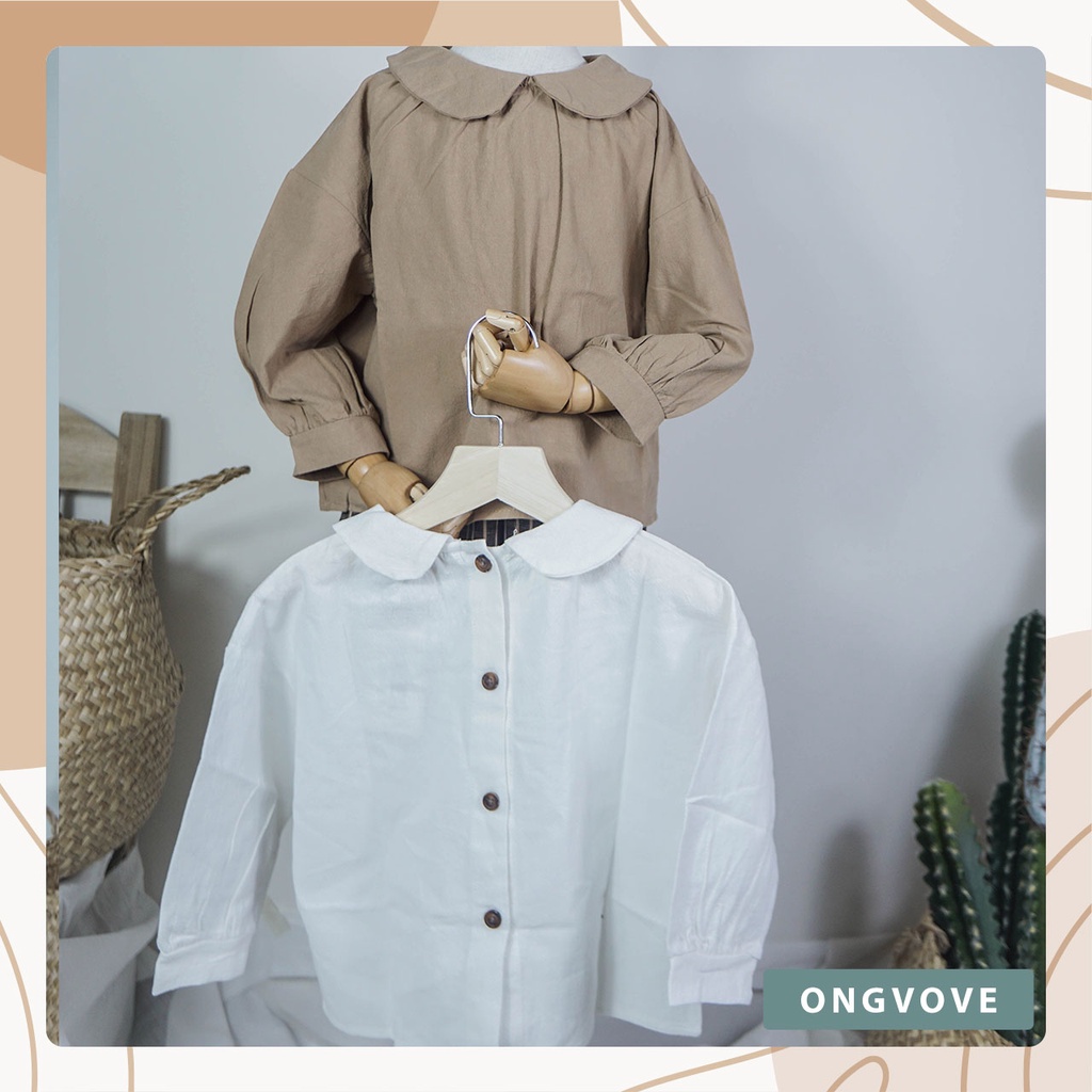 Áo dài tay bé gái Ongvove - Chất thô mềm, màu trơn dáng basic cổ tròn điệu đà rất đáng yêu 20D72KQ090